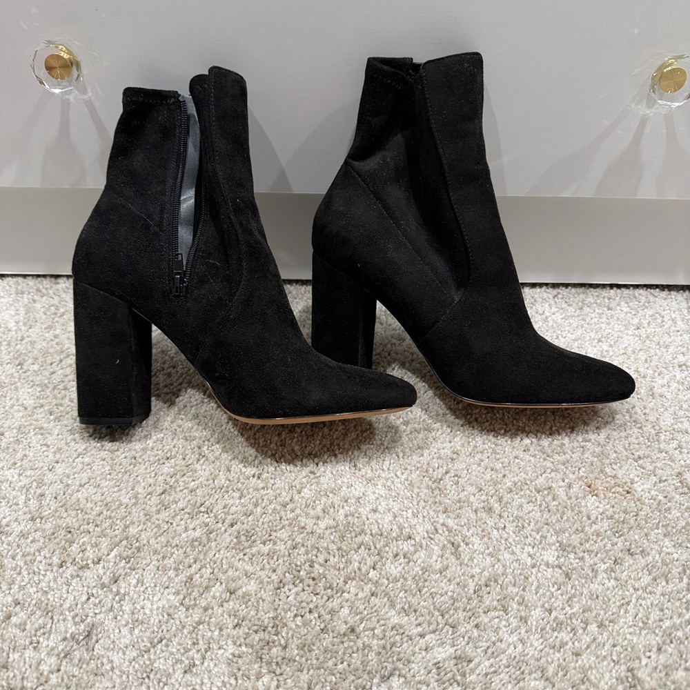 Aldo Black Suede Pointed Toe Block Heel Ankle Boots
